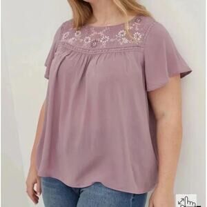 Torrid dusty, purple embroidered blouse, flowe blouse NWT size 3X